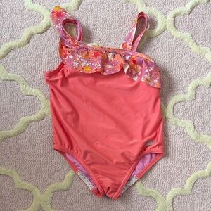Speedo Girls' Pink Floral Ruffle Swimsuit